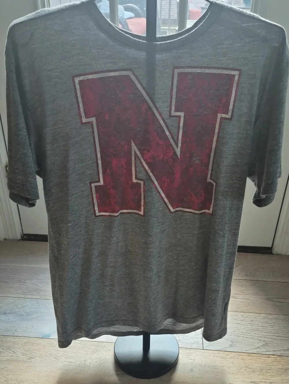 adidas Grey Short-Sleeve Tee with Red 'N' Graphic